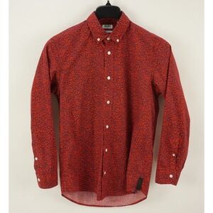 KENZO Leopard Print Big Logo Button Down Shirt Men's Small Casual Fit Red Purple